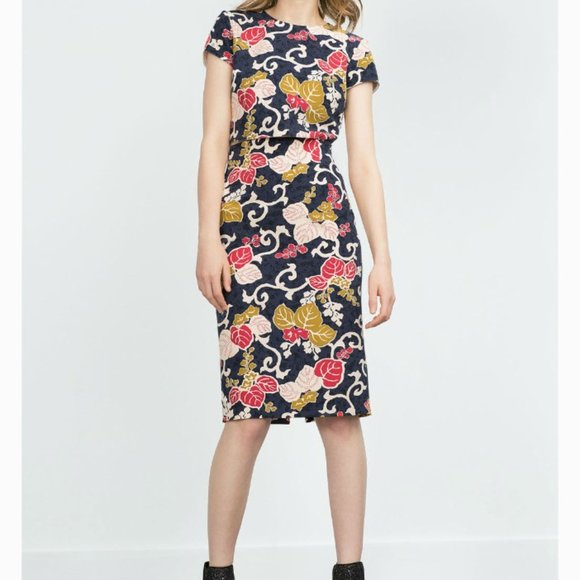 ZARA Women Pensil Skirt Retro Modern Floral Vine Print Size S - Picture 1 of 9